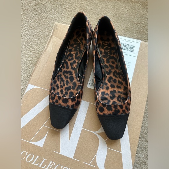 Zara Women Cap Toe Animal Print Ballet Flats - Picture 1 of 4